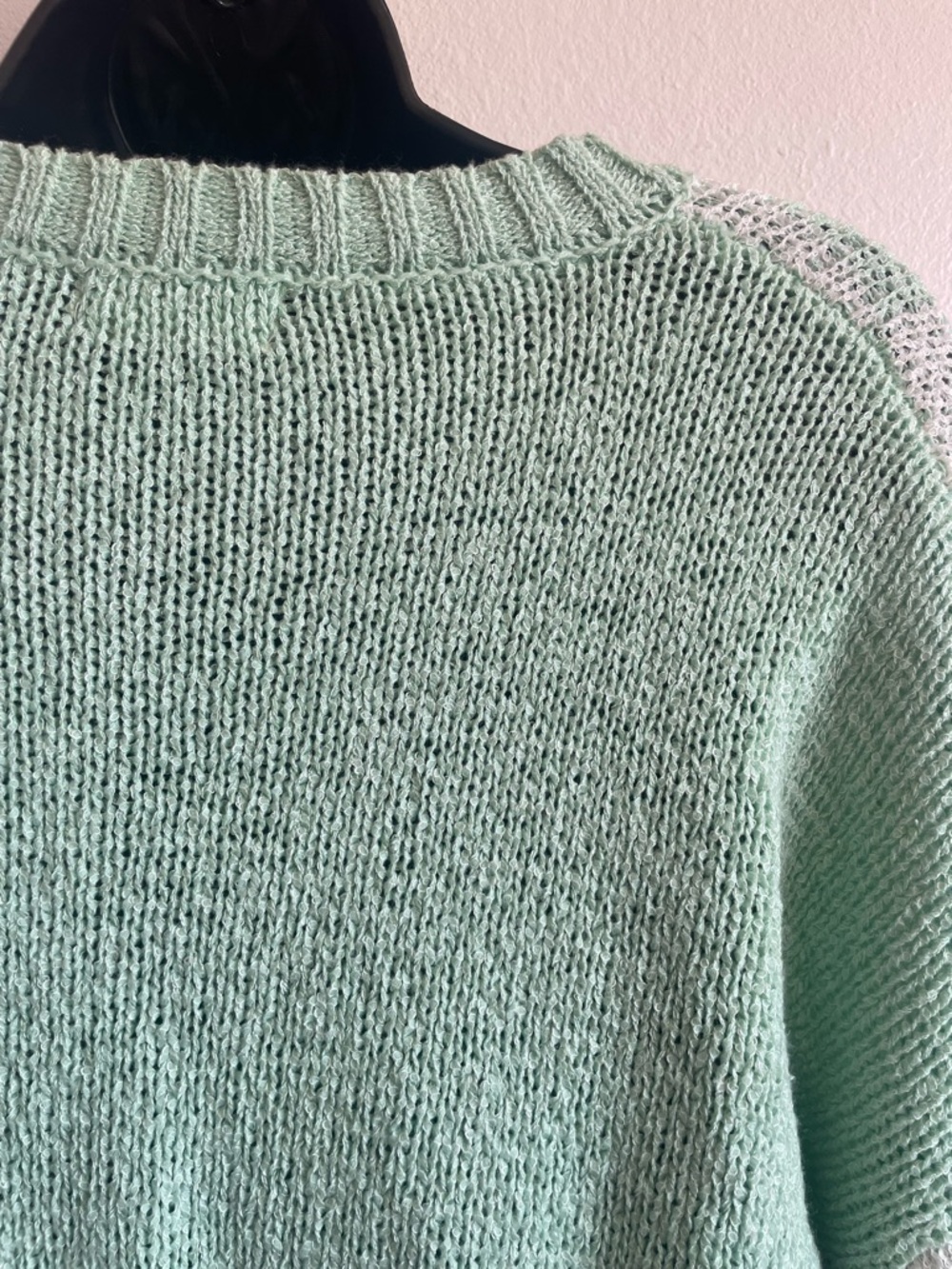 Altar’d State Cropped Sweater Womens Medium Green White Checkered Knit Pullover - Picture 7 of 9